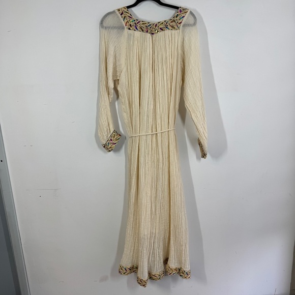 Vintage Ethiopian Cream Boho Maxi Dress Beaded Sequin Embroidered Ethnic - Picture 9 of 15
